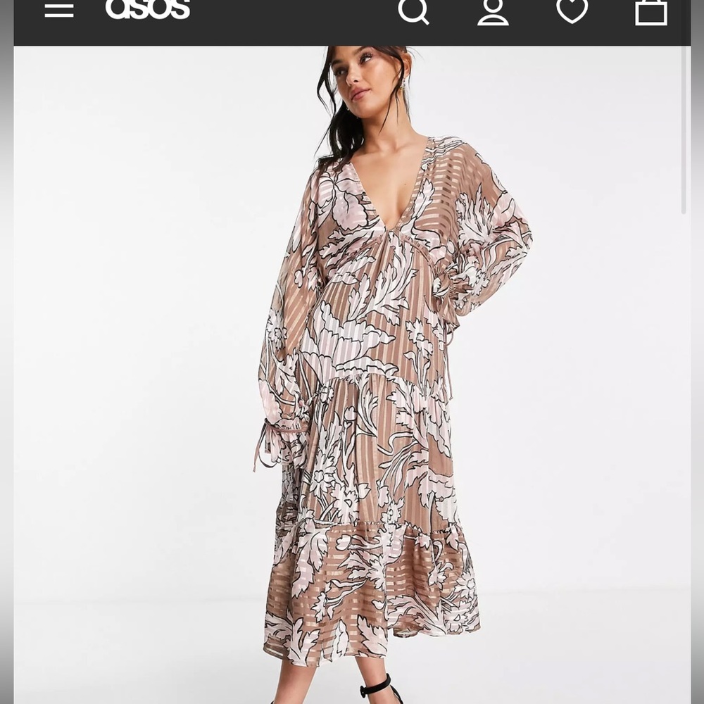 ASOS DESIGN satin stripe tiered midi dress. Previously worn once.
